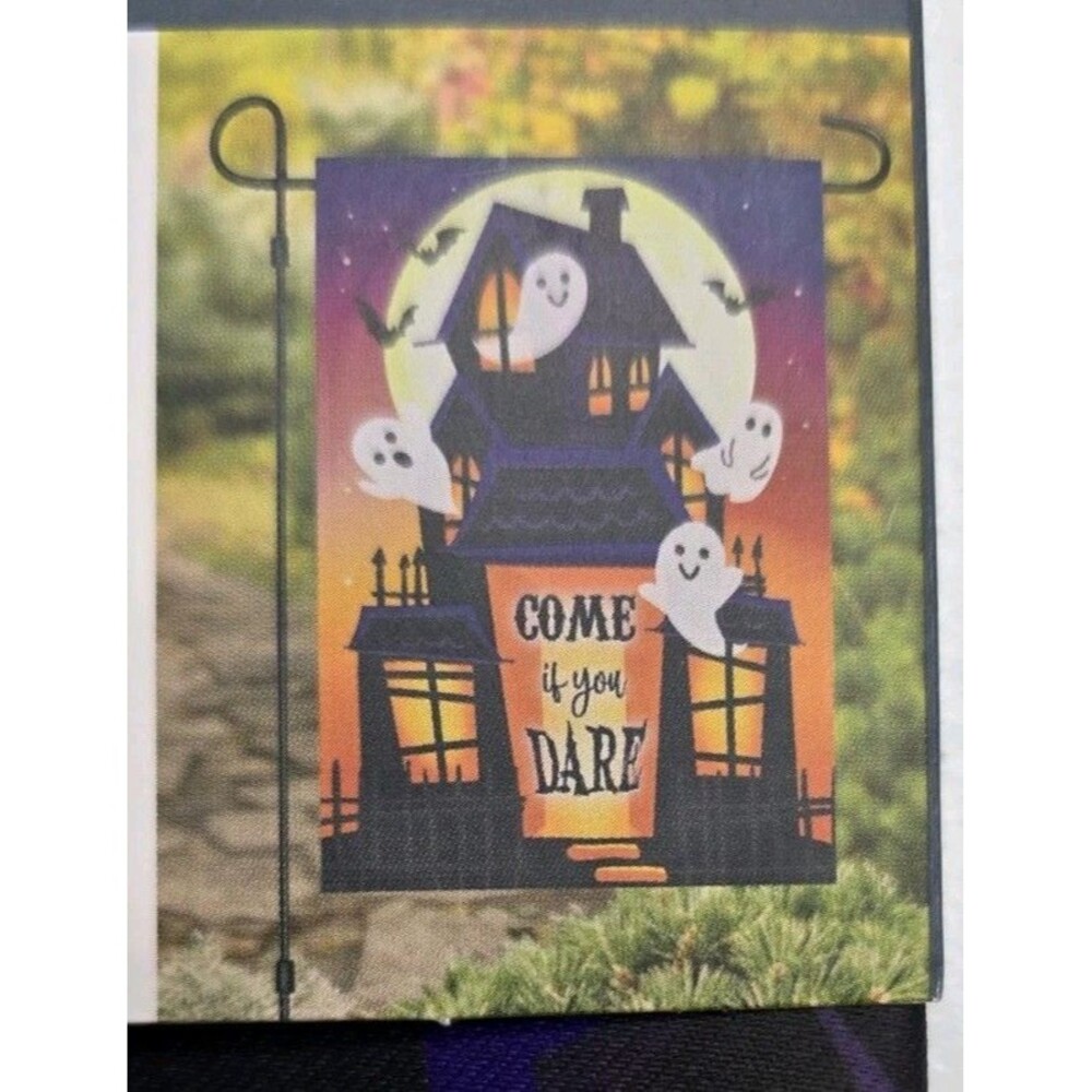 NIP Style Selections Sml Garden Flag 12.5x18in Come If You Dare Ghost Halloween